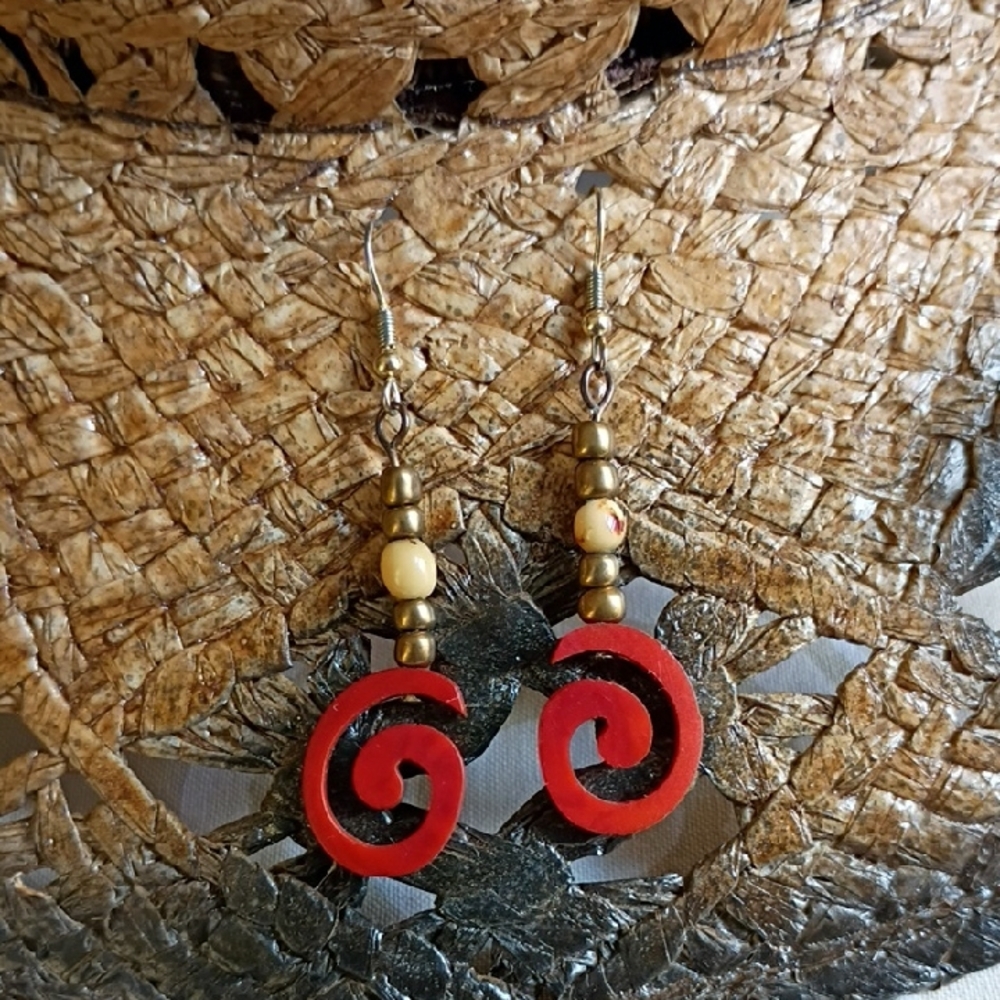 Spiral Red and Gold Earrings